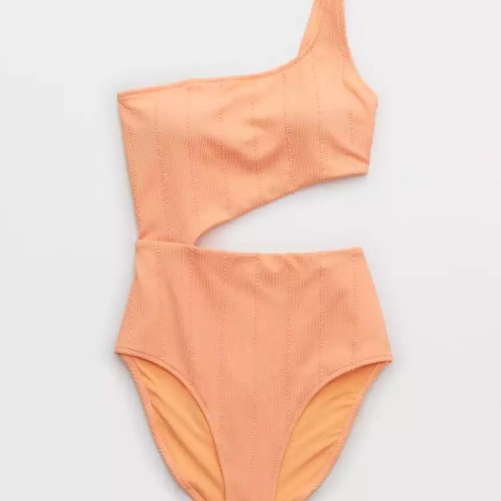 Aerie Crinkle Asymmetrical Cut Out One Piece Swimsuit